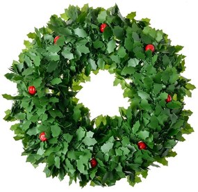 Zelený vianočný veniec s listami cezmínami a bobuľami - Ø 40*6 cm