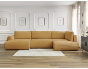 Menčestrová rozkladacia rohová pohovka v horčicovej farbe (ľavý roh/do "U") Lucien – Bobochic Paris