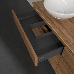 VILLEROY &amp; BOCH Legato závesná skrinka pod umývadlo na dosku (umývadlo vľavo), 4 zásuvky, s LED osvetlením, 1400 x 500 x 550 mm, Oak Kansas, B588L0RH