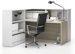 Rohová kancelárska zostava SEGMENT, ľavá, dub prírodná/biela