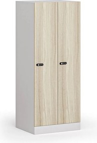 Šatníková skrinka S1 znížená, 2 oddiely, 1500 x 600 x 500 mm, mechanický kódový zámok, laminované dvere, dub prírodný