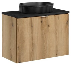 Závesná skrinka Nova Oak Beyond s doskou a umývadlom 80 cm dub coast evoke/čierna