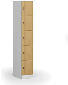 Šatníková skrinka s úložnými boxmi, 5 boxov, 1850 x 300 x 500 mm, otočný zámok, laminované dvere, buk