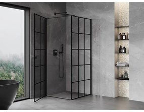 Mexen Mist-B, 1-krídlový výklopný sprchový kút ľavý 80 x 80 cm, čierna mriežka, čierny - 8A2T-080-080-70-77-L