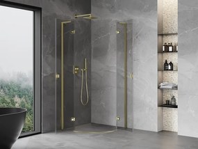 Mexen Mist L, štvrťkruhový sprchový kút s 2-krídlovými dverami, 90 x 90 cm, číre sklo, zlatý lesklý profil, 8A33L-090-090-50-00