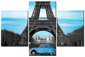 Obraz Eiffelovej veže a modrého auta (90x60 cm)