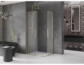 Mexen Velar Duo, sprchový kút s posuvnými dverami 90 x 80 cm, 8mm sklo námraza, zlatá lesklá, 871-090-080-32-50