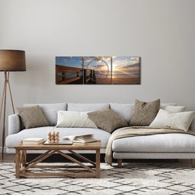 Obraz móla, pláže a more (s hodinami) (90x30 cm)
