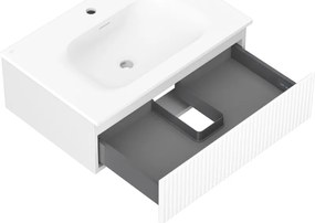 Mexen Rivel, kúpeľňová skrinka 70 cm s umývadlom Vela, 1 zásuvka, drážkovaná, biela matná, 91A20-07023-1-BF01-W23M01