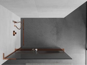 Mexen Kioto+ L, sprchová zástena Walk-In s poličkou a vešiakom 100 x 200 cm, 8mm sklo s rebrovým vzorom, ružové zlato profil, 800-100-123-60-09
