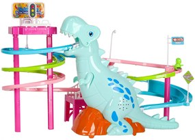 KIK Dinosaurus závodná dráha so zvukmi a svetlami – 3 dinosaurové autíčka, USB/AA, pre deti