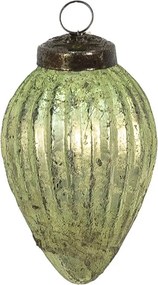 Zelená vianočná sklenená ozdoba špicatá banka Chanel - Ø 5*7 cm