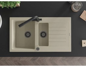 Mexen Matias, granitový drez 900x505x200 mm, 1,5-komorový a čierna batéria Duero, béžová, 6502-69-671600-70