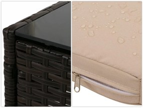 Záhradná súprava 2 kresiel, pohovky a stolíka HWC-N98 - hnedá, vankúš krémová