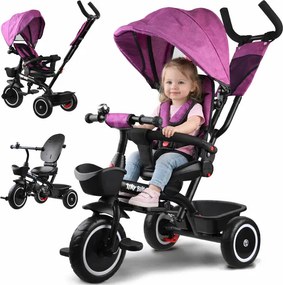 Detská trojkolka Tiny Bike 3 v 1 ružová so strieškou SP0650