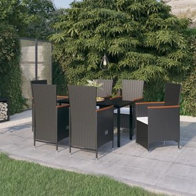 vidaXL 7-dielna záhradná jedálenská súprava s vankúšmi čierna