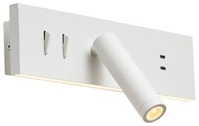 Nástenná lampa biela nastaviteľná s USB-C vrátane LED - Modric
