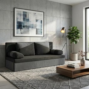 Pohovka pre 3 osoby s funkciou spania ROLO Čierna/sivá