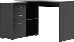 HOMCOM Rohový Stôl pre PC s 2 Zásuvkami a Otvorenými Policami, L-typu, 117x83,5x76 cm, Čierny | Aosom