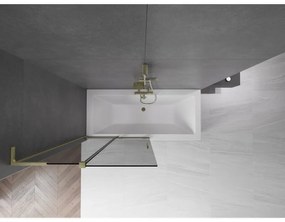 Mexen Velar L, 2-krídlová posuvná vaňová zástena 100 x 150 cm, 8mm šedé sklo, zlatá matná, 896-100-003-41-55