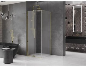 Mexen Velar, sprchový kút s posuvnými dverami 120 x 120 cm, 8mm sklo námraza, zlatá lesklá, 871-120-120-31-50