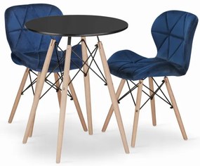 Jedálenský stôl TODI čierny 60 cm s dvoma stoličkami LAGO granátové