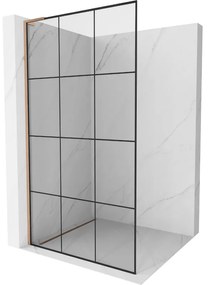 Mexen Kioto L, sprchová zástena Walk-In 120 x 200 cm, 8mm číre sklo čierny vzor, medený matný profil, 800-120-103-65-77