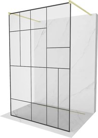 Mexen Kioto, sprchová zástena Walk-In 110 x 200 cm, 8mm sklo čierny vzor, zlatý matný profil, 800-110-002-55-78