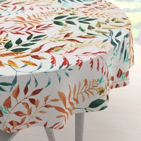 Biante Bavlnený okrúhly obrus Sandra SA-712 Jesenné vetvičky s listami na bielom Ø 110 cm