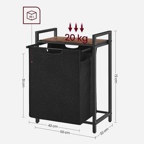 Kôš na bielizeň, s poličkou, 65 l, vysúvateľný, rustikálna hnedá a čierna farba