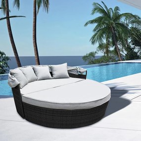 Záhradné ratanové ležadlo so strieškou, sofa Avenberg SAVOY - čierna