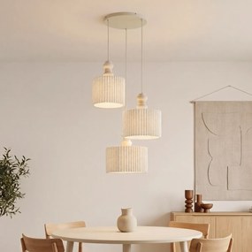 Japandi závesná lampa béžová s ľanovým tienidlom 3-svetlá - Fedde