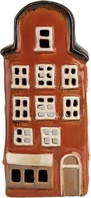 Červený keramický svietnik na čajovú sviečku domček Amster Village - 12*9*25 cm