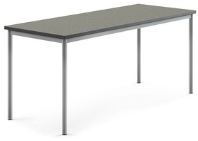 Stôl SONITUS, 1800x700x760 mm, linoleum - tmavošedá, strieborná