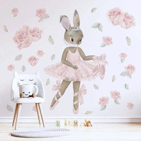 Gario Detská nálepka na stenu Pastel bunnies  zajačik baletka a ruže Rozmery: L