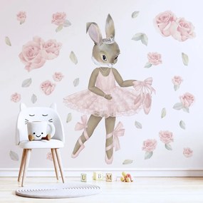 Gario Detská nálepka na stenu Pastel bunnies  zajačik baletka a ruže Rozmery: XL