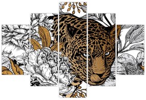 Obraz - Leopard medzi kvetmi (150x105 cm)