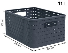 2. akosť - Plastový košík COUNTRY, rovný, antracit (11l - 33x24x16)