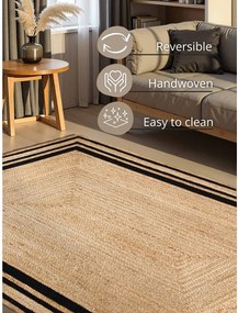 Čierny/v prírodnej farbe obojstranný/ručne tkaný jutový koberec 120x170 cm Jutta – Hanse Home