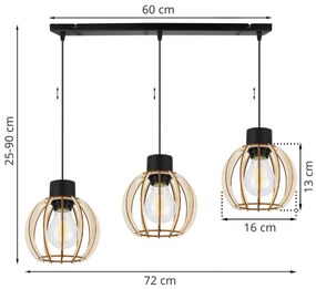 Závesné svietidlo Timber 8, 3x drevené tienidlo