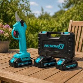 Akumulátorové záhradné nožnice NITRONIX 4786 + 2× batéria + kufrík