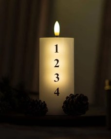 SIRIUS LED sviečka na batérie Sille Advent s číslami, Ø 7 × 15 cm, biela/čierna
