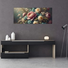 Obraz - Zátišie s kvetmi - maľba (120x50 cm)