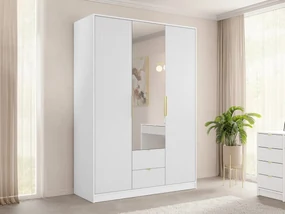 Trojdverová šatníková skriňa so zrkadlom Razimo 3D2S, Farby: Biely velvet