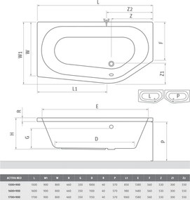 Roth Asymetrická akrylátová vaňa ACTIVA NEO ROTH-Variant: rozmery: 150x90 cm, orientácia: Pravá - (ACTIVA NEO 150 P - 9850000)