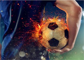 Sklenený obraz - Futbalová lopta v ohni (70x50 cm)