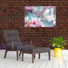 Obraz - Motýľ na čerešni (90x60 cm)
