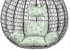 Sivé závesné kreslo KOKON bez stojanu, svetlozelený vankúš so vzorom
