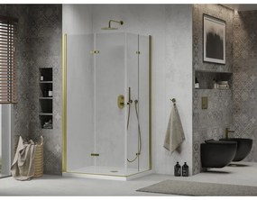 Mexen Lima Duo, sprchový kút 80 (dvere) x 70 (dvere) cm, 6mm číre sklo, zlatý profil + SLIM sprchová vanička biela 5cm + zlatý sifón, 856-080-070-50-02-4010G