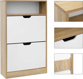 AKCIA Výklopný botník BOCO dekor dub a biela, 2 police II. akosť